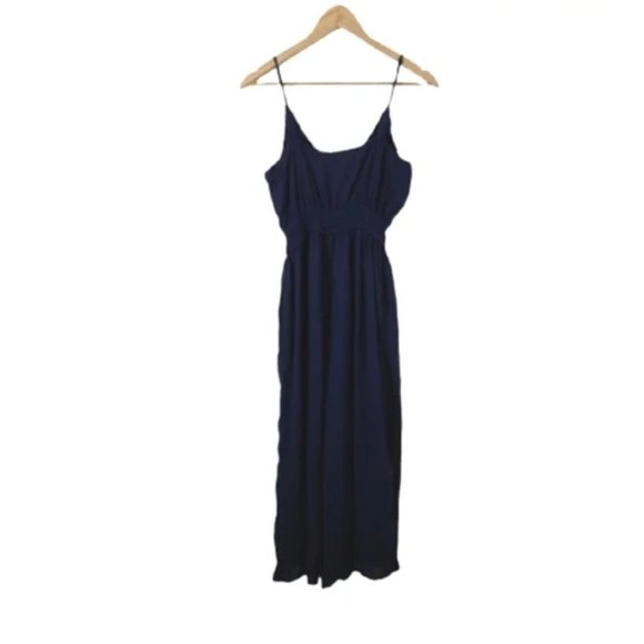 𝅺ARITZIA WILFRED Navy Blue Irène Lace-Trimmed Wide leg Jumpsuit Size Medium - Picture 2 of 6